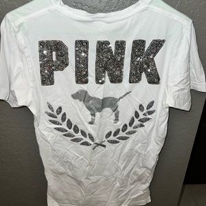 VS PINK white and silver sequin tee XS